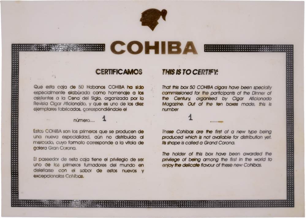 Cohiba Dinner of the Century packaging
