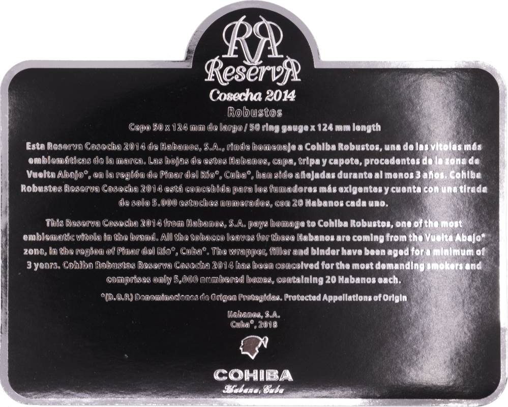 Cohiba Reserva Cosecha 2014 packaging