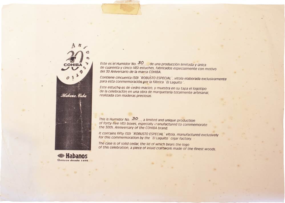 Cohiba 30 Aniversario Humidor packaging