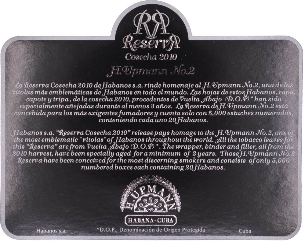 H. Upmann Reserva Cosecha 2010 packaging