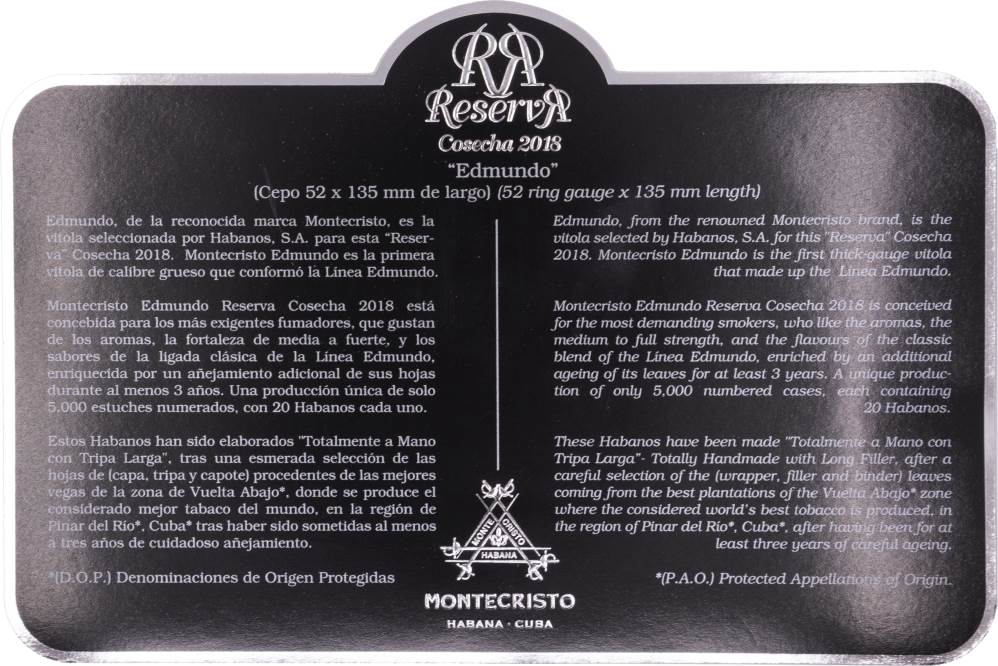 Montecristo Reserva Cosecha 2018 packaging