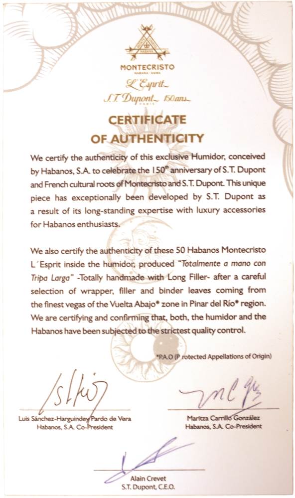 Montecristo S. T. Dupont 150 Ans packaging