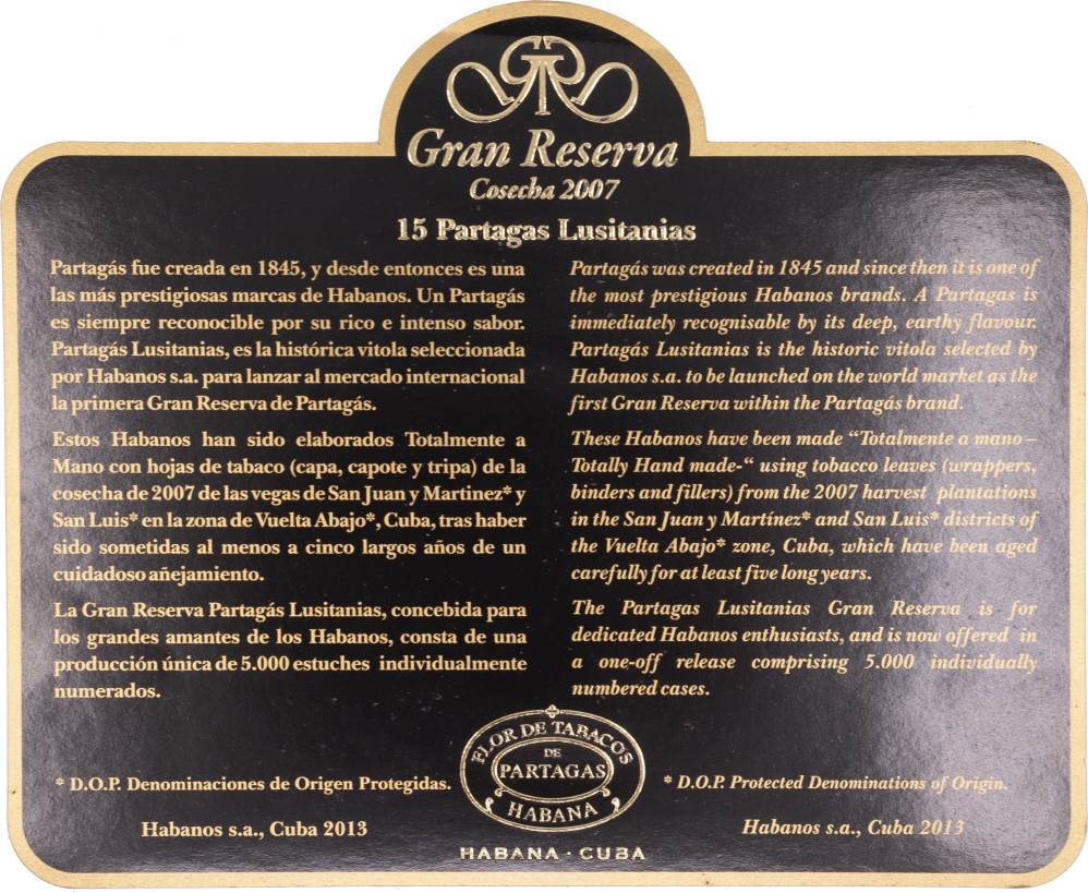 Partagás Gran Reserva Cosecha 2007 packaging