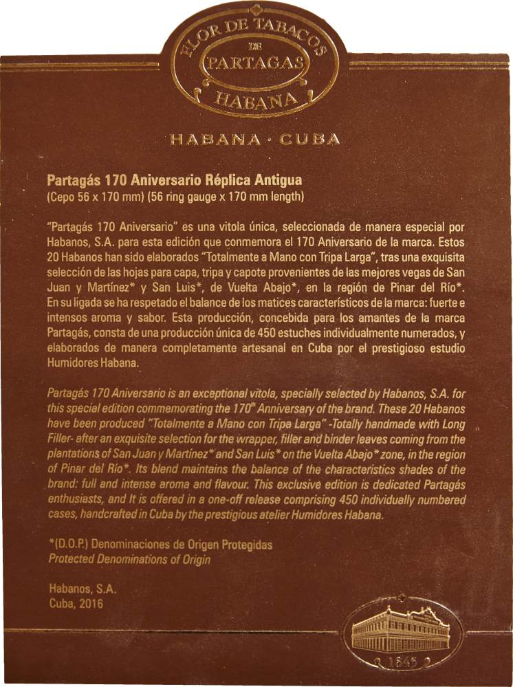 Partagás 170 Aniversario packaging