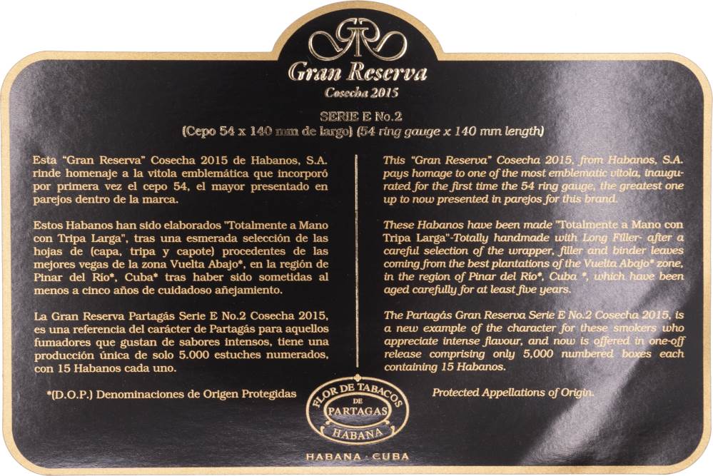 Partagás Gran Reserva Cosecha 2015 packaging