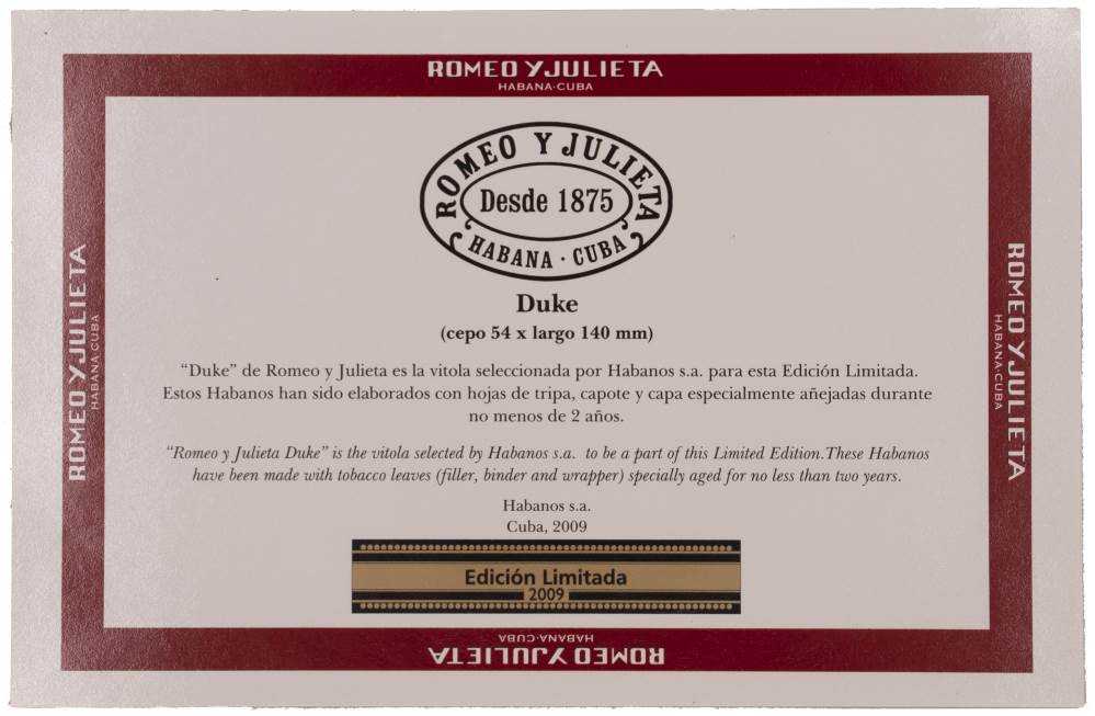 Romeo y Julieta Edición Limitada packaging
