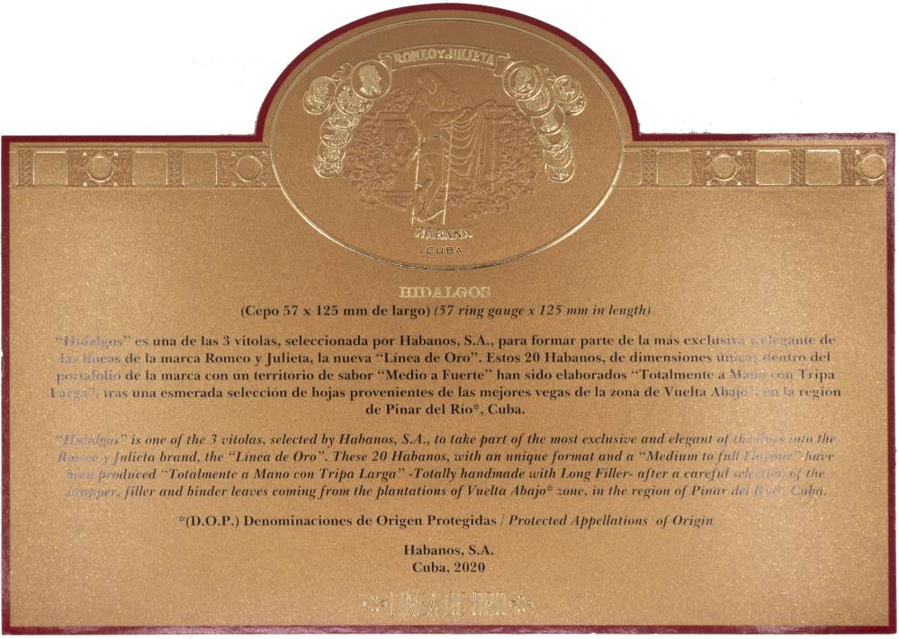 Romeo y Julieta Hidalgos packaging