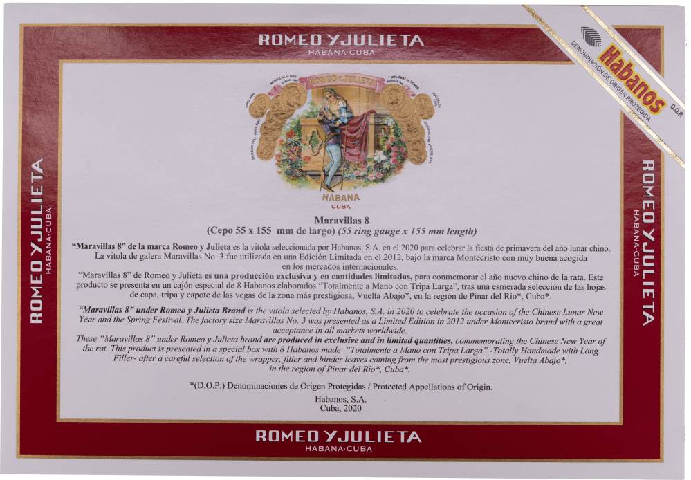 Romeo y Julieta Maravillas 8 packaging