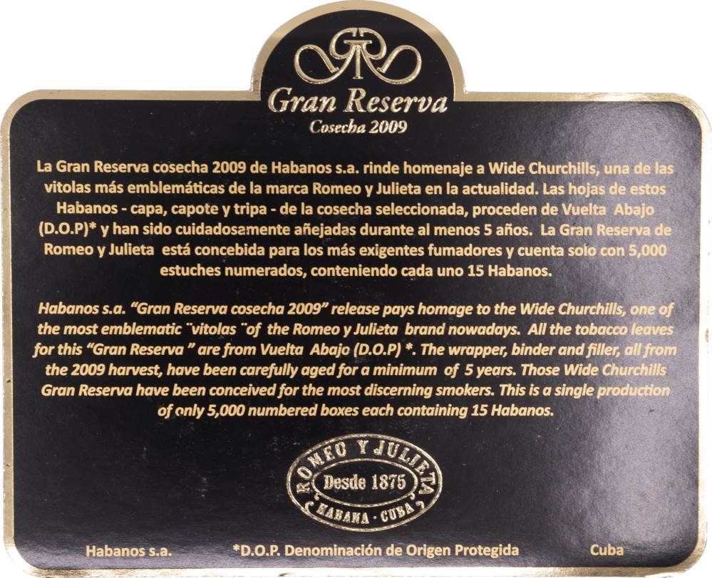 Romeo y Julieta Gran Reserva Cosecha 2009 packaging