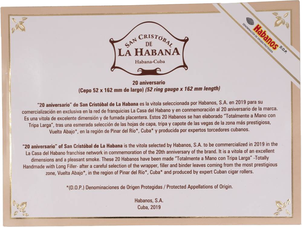 San Cristóbal de la Habana 20 Aniversario packaging