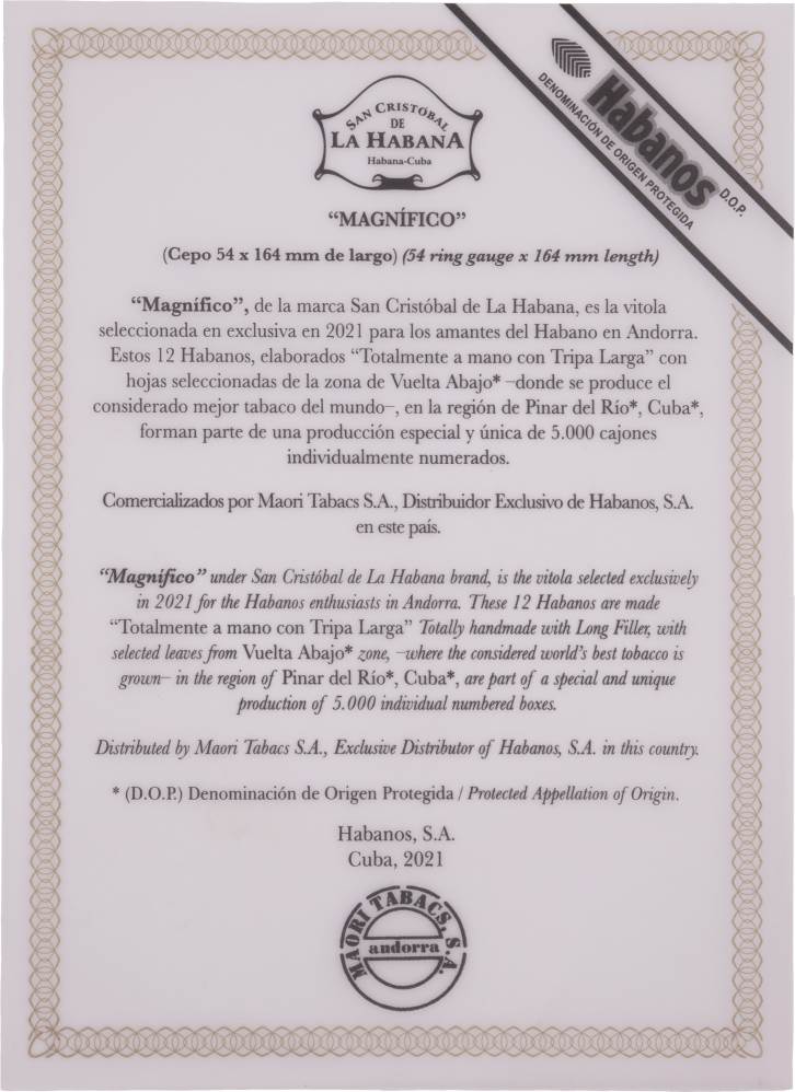 San Cristóbal de la Habana Edición Regional Andorra packaging