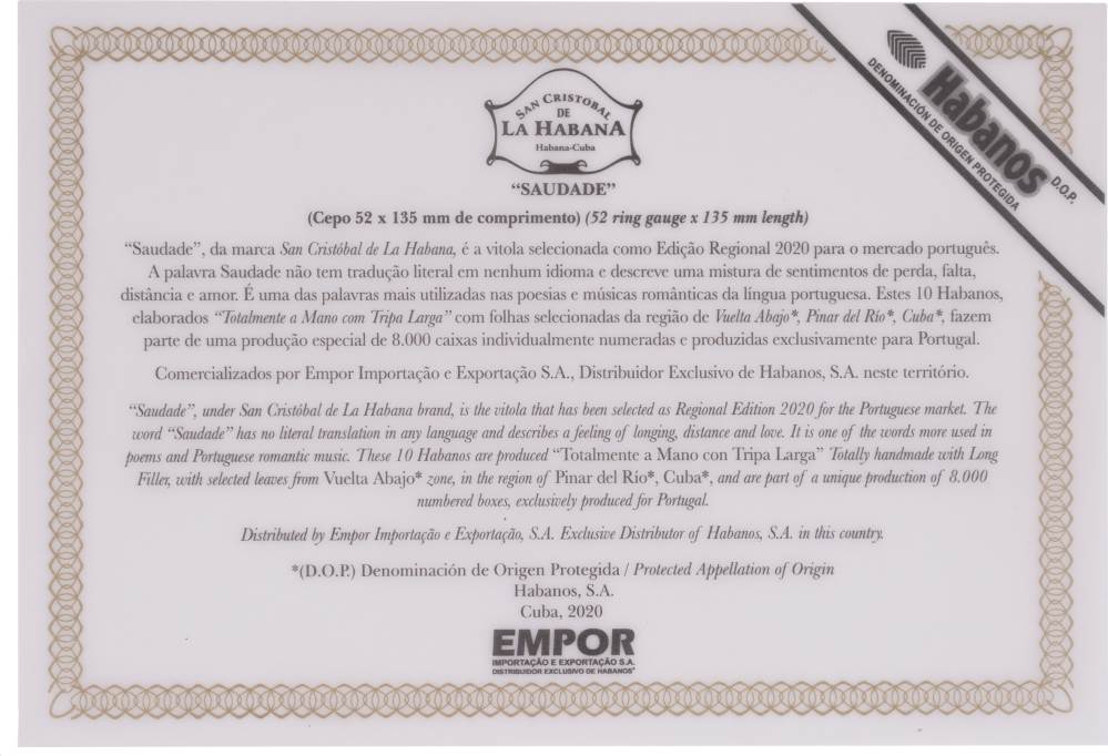 San Cristóbal de la Habana Edición Regional Portugal packaging