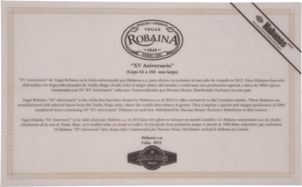 Vegas Robaina Edición Regional Canadá packaging