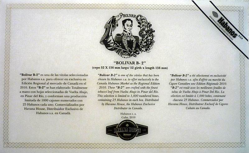 Bolívar Edición Regional Canadá packaging