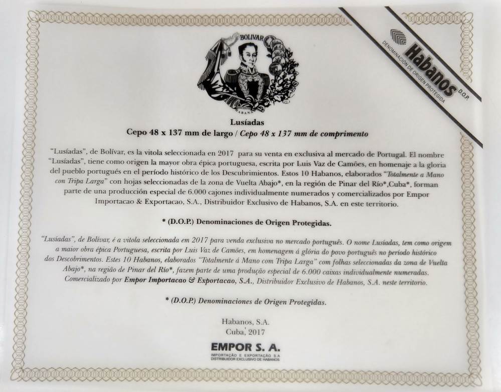 Bolívar Edición Regional Portugal packaging