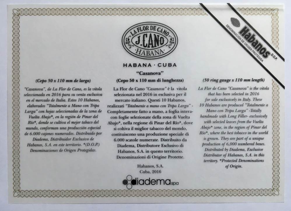 La Flor de Cano Edición Regional Italia packaging